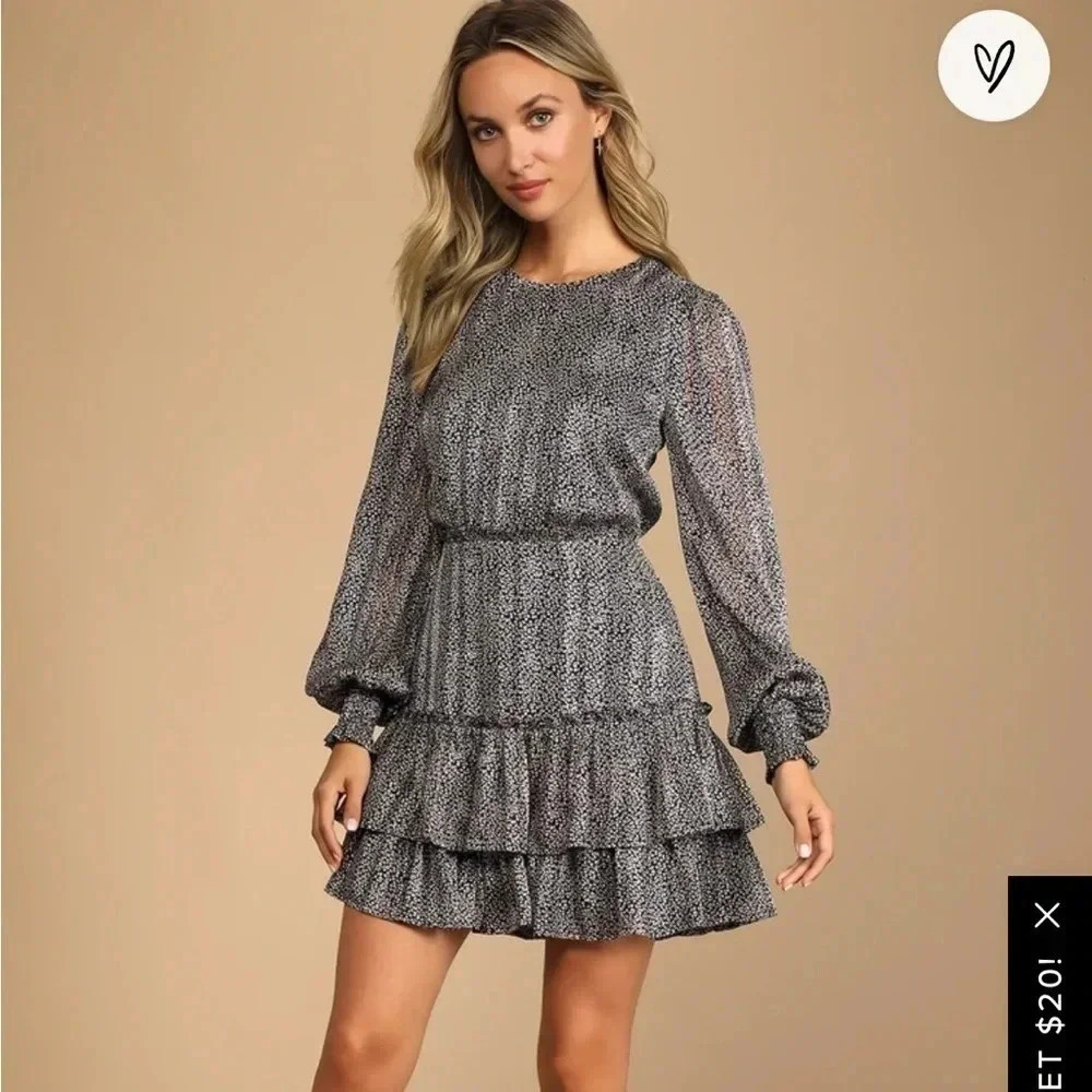Lulus Just for love Navy floral ruffle mini dress